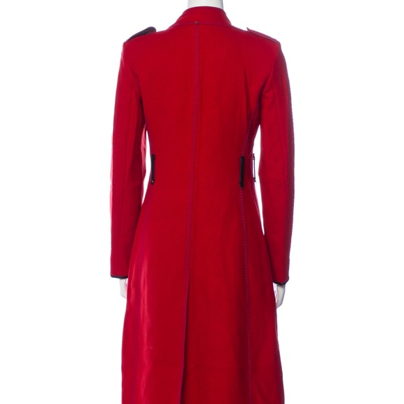 Sportmax Long Red Virgin Wool Coat with Leather Trim - Picture 3 of 4